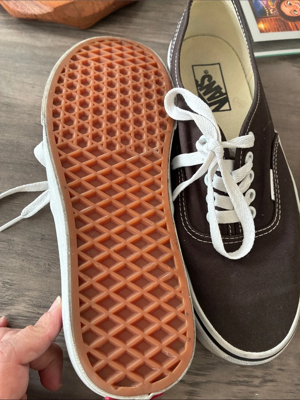 Vans Men’s Dark Brown Canvas Low-Top Sneakers with White Laces